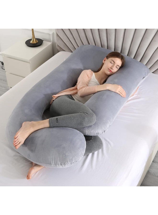 Elover Pregnancy Must Haves Pregnancy Pillow U-Shaped Full Body Maternity Support Pillow for Pregnant Women with Replaceable and Washable Velvet Cover Size 57" (Dark Gray, Velvet) - Image 5